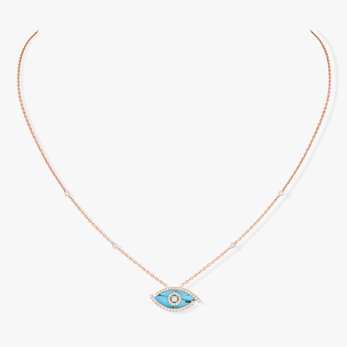 Lucky Eye绿松石 Pink Gold Diamond For Her Necklace 12952-PG