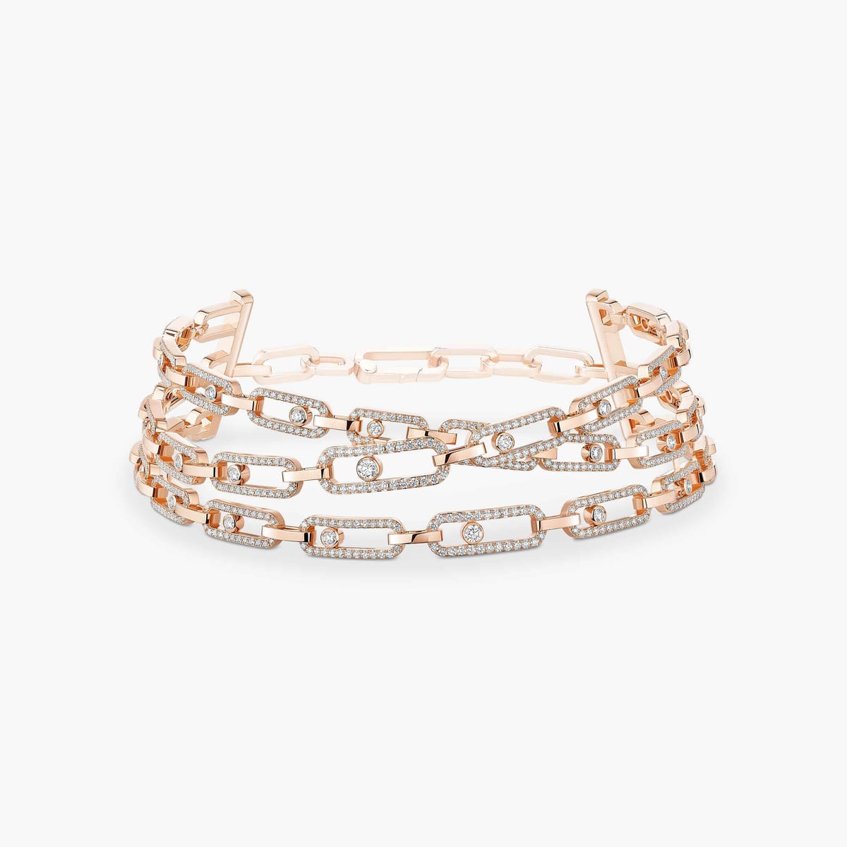 Move Link三圈 Pink Gold Diamond Mixed Necklace 14437-PG