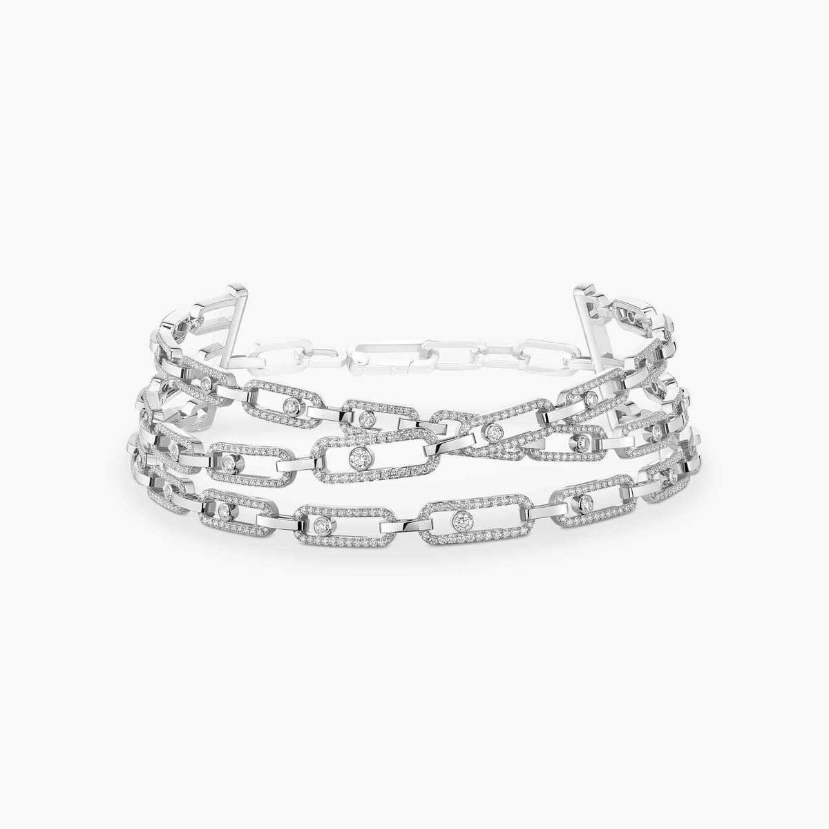 Move Link三圈 White Gold Diamond Mixed Necklace 14437-WG