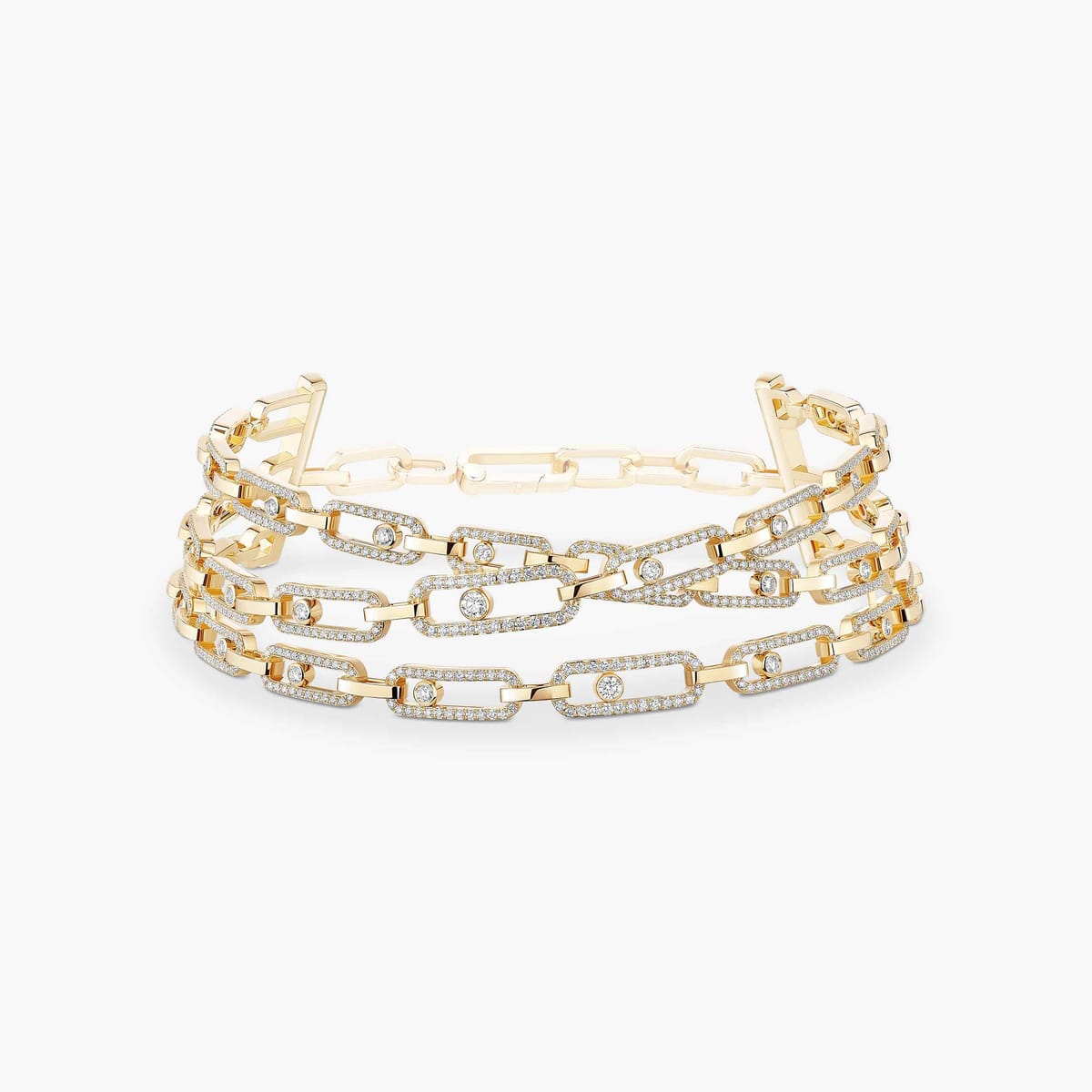 Move Link三圈 Yellow Gold Diamond Mixed Necklace 14437-YG