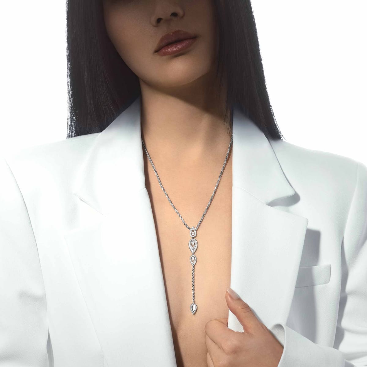 Fiery领带式项链 White Gold Diamond For Her Necklace 13793-WG