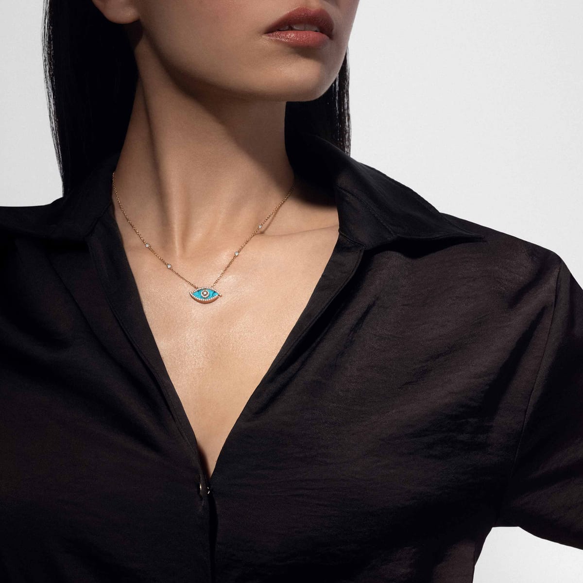 Lucky Eye绿松石 Pink Gold Diamond For Her Necklace 12952-PG