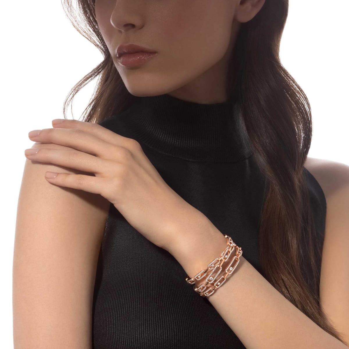 Move Link三圈手镯 Pink Gold Diamond For Her Bracelet 13512-PG