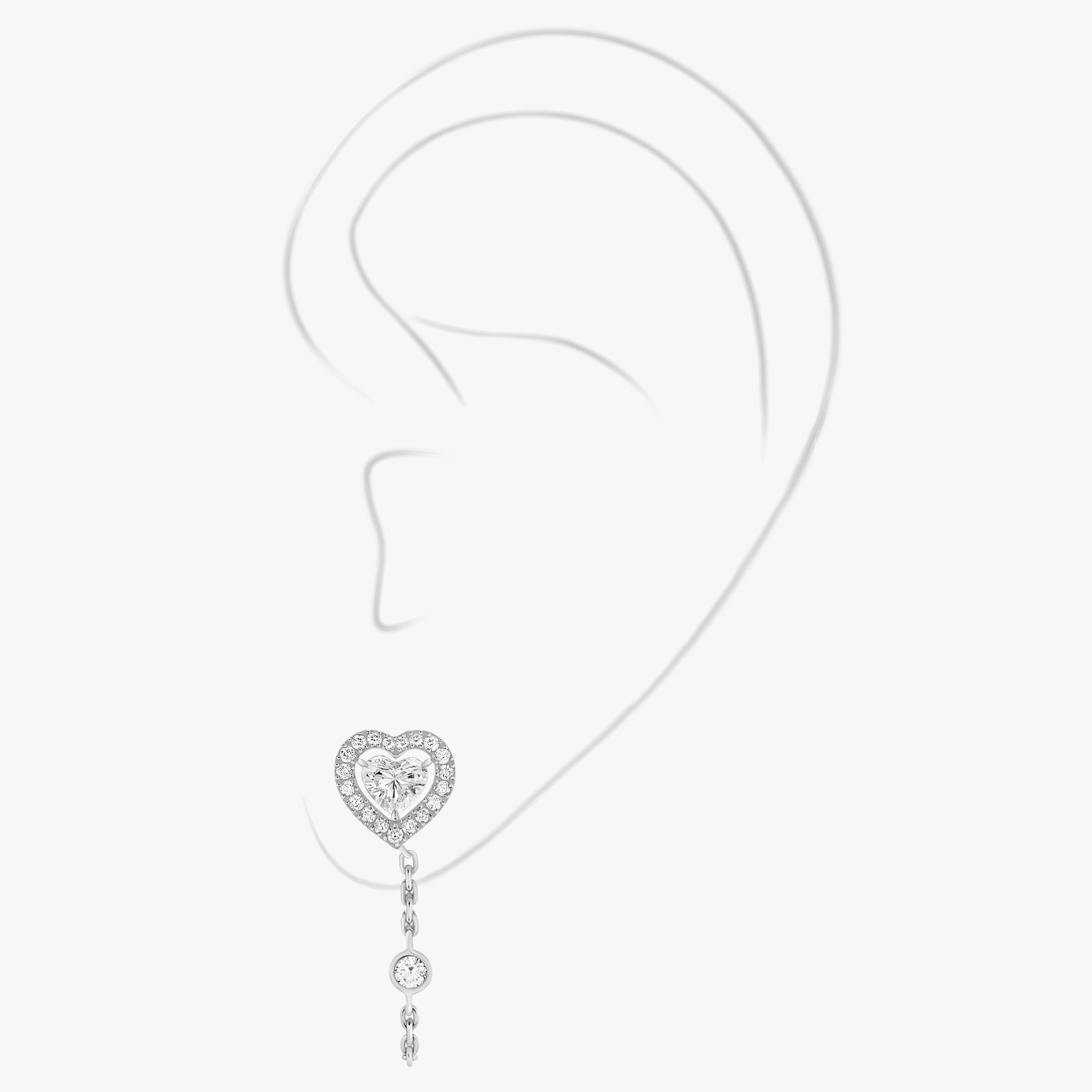 Joy Cœur单边耳链，镶嵌0.15克拉心形钻石 白金 钻石  她的珍礼 耳环 11557-WG