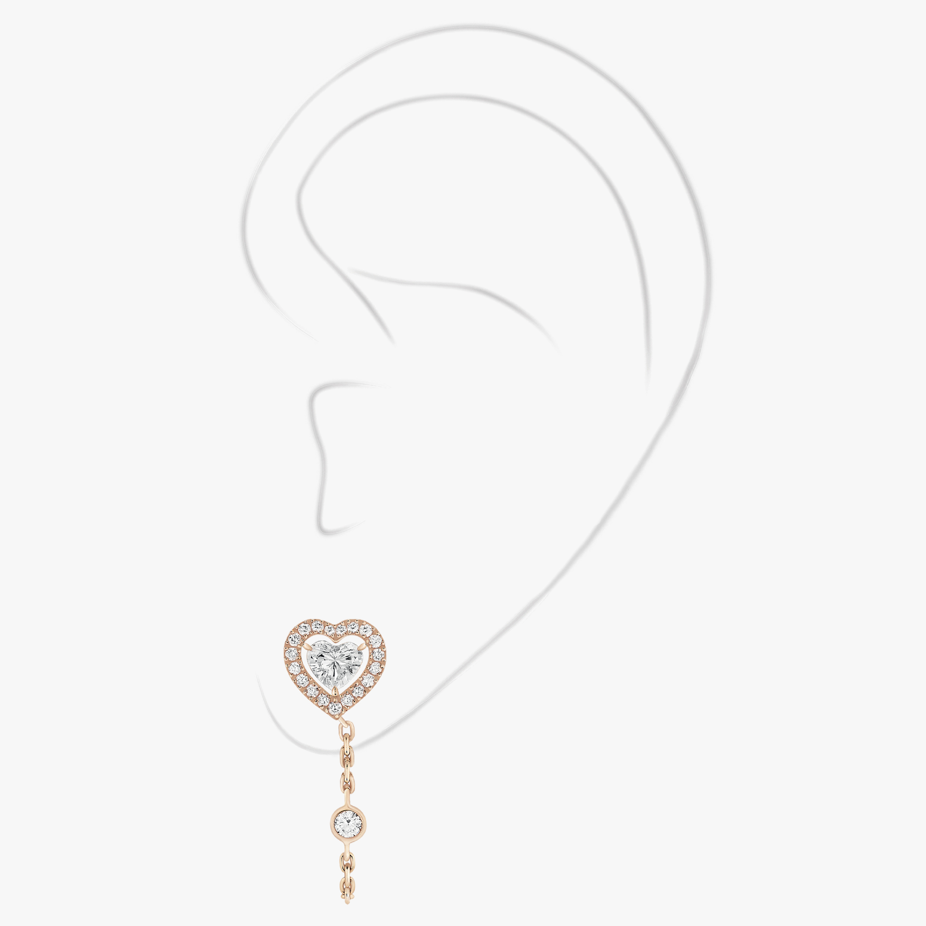 Joy Cœur单边耳链，镶嵌0.15克拉心形钻石 玫瑰金 钻石  她的珍礼 耳环 11557-PG