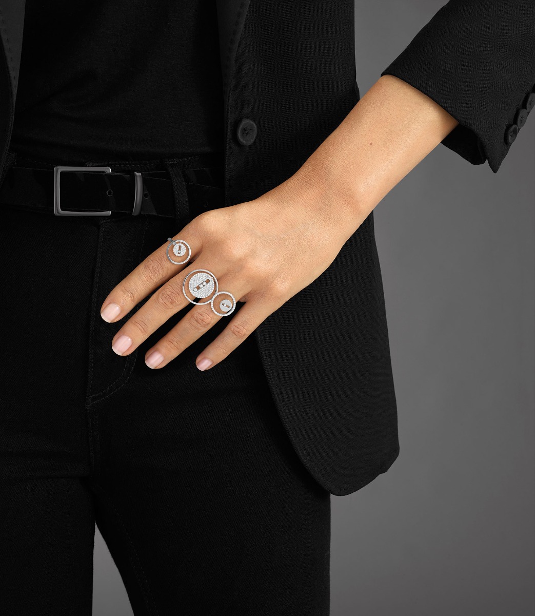 Lucky Move三指系列 白金 钻石  她的珍礼 戒指 10134-WG