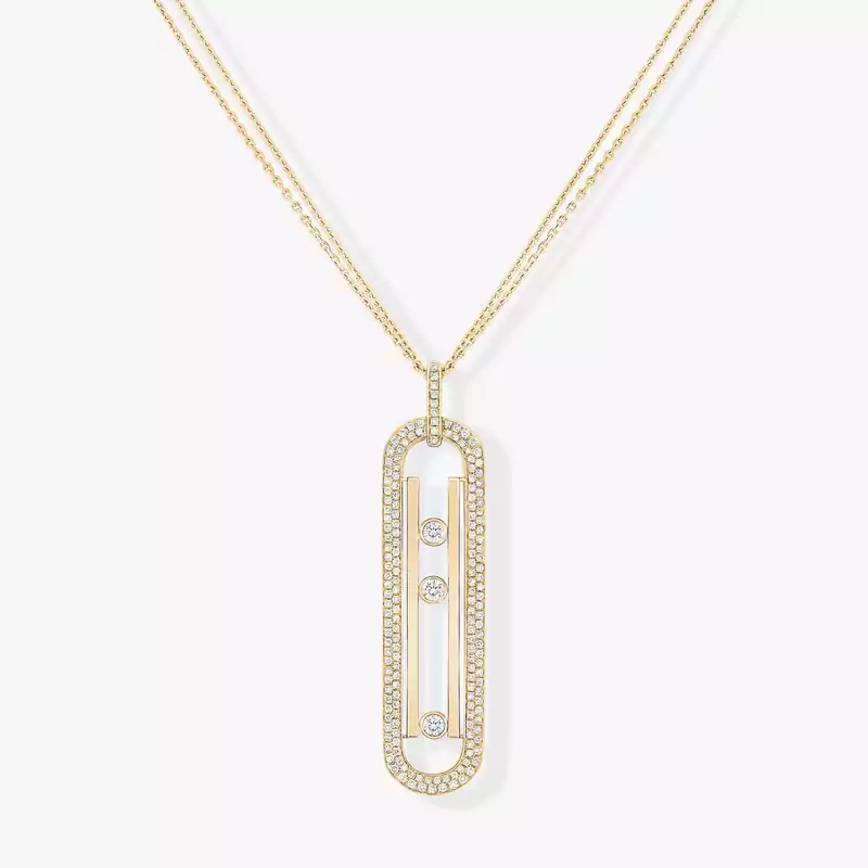Lange Move 10th Anniversary Halskette mit Anhänger Für sie Diamant Kette Gelbgold 07228-YG