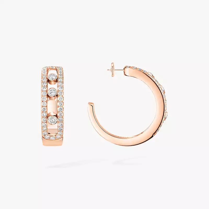 Move Pavé Hoop Pink Gold For Her Diamond Earrings 04993-PG