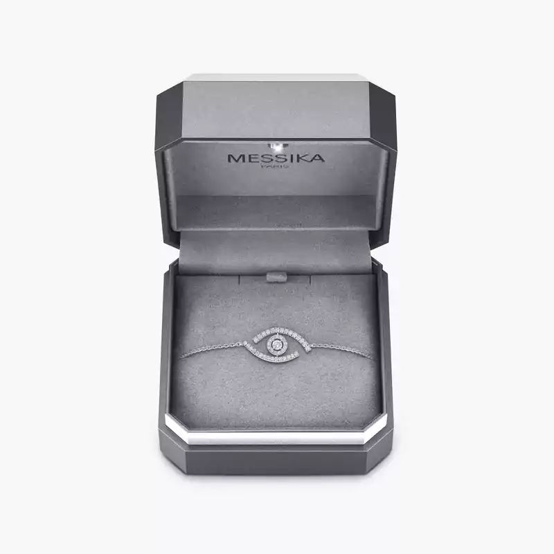 Bracelet Femme Or Blanc Diamant Lucky Eye Pavé 10035-WG