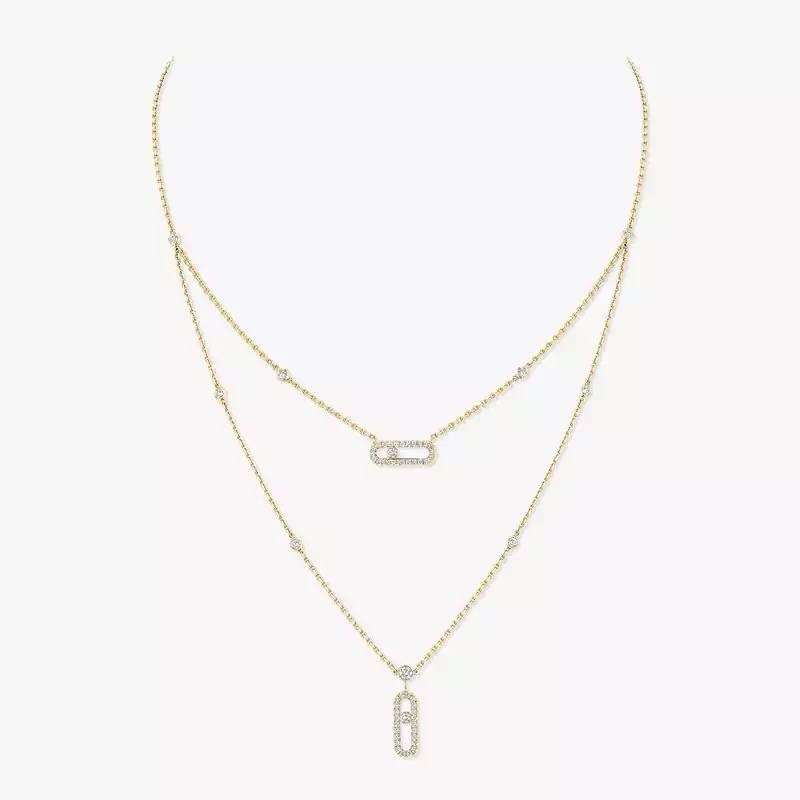 Move Uno 2 Rangs Pavé Für sie Diamant Kette Gelbgold 07174-YG