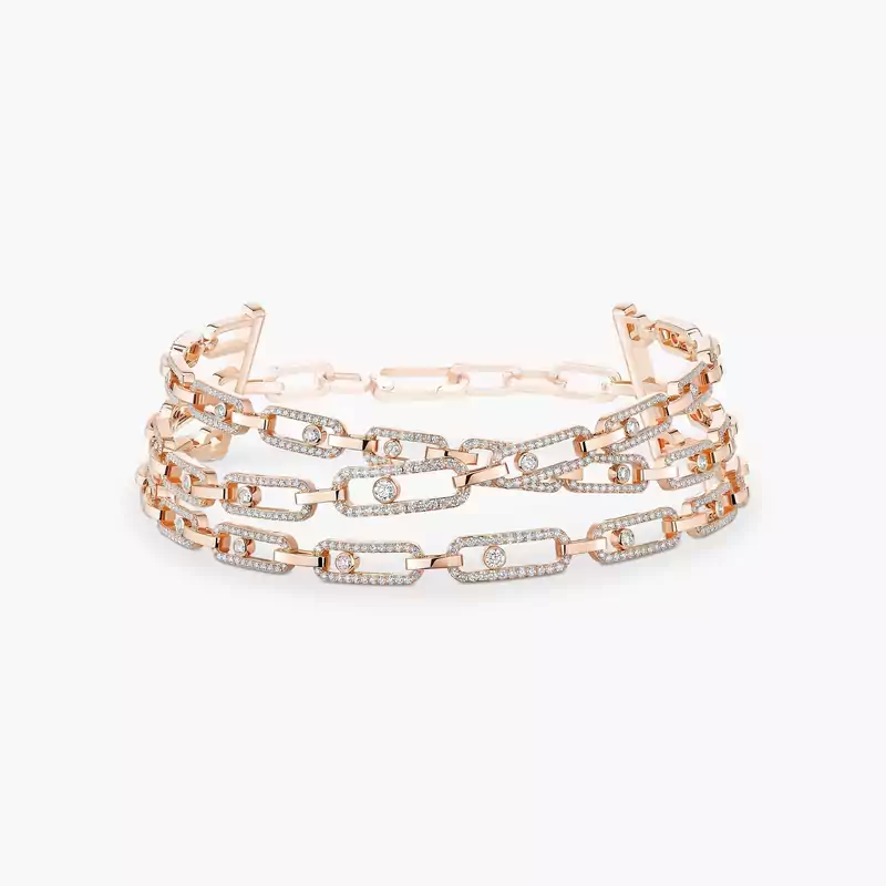 Move Link三圈 Pink Gold Diamond Mixed Necklace 14437-PG