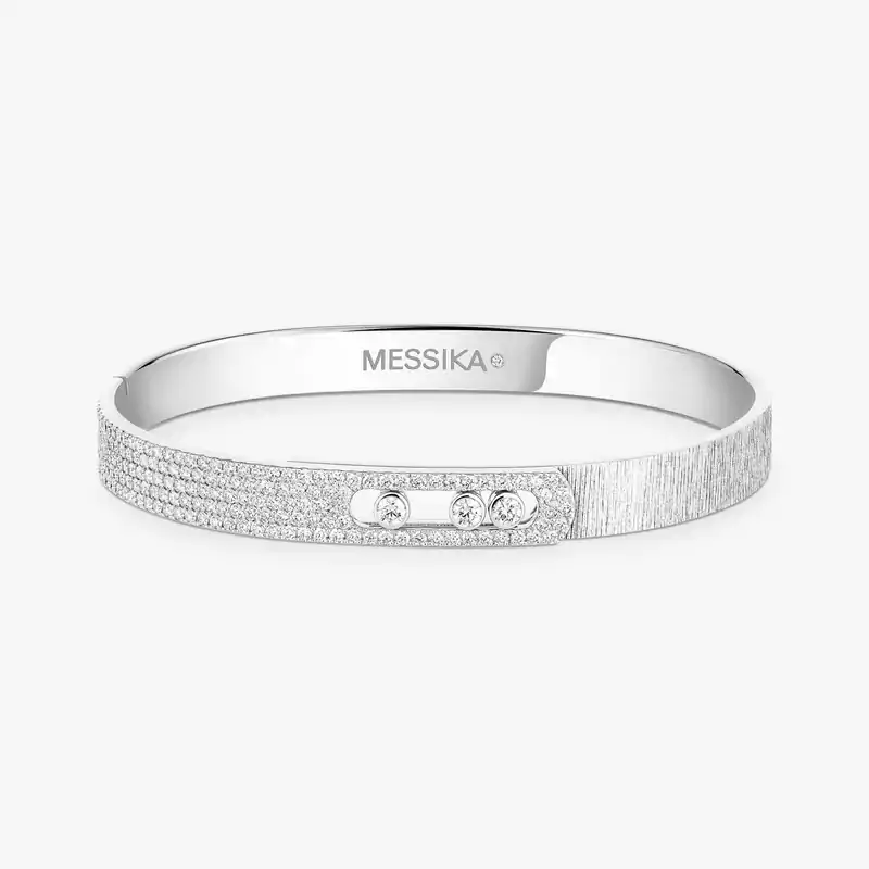 Move Noa Ciselé半密镶手镯大尺寸版 White Gold Diamond For Him Bracelet 14556-WG