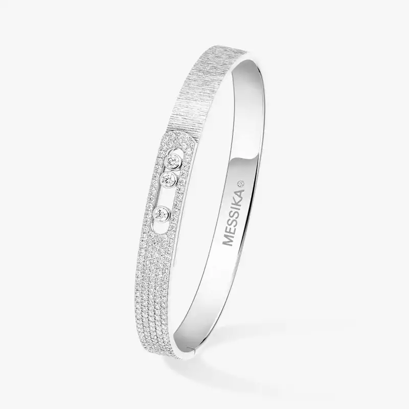 Move Noa Ciselé半密镶手镯大尺寸版 White Gold Diamond For Him Bracelet 14556-WG