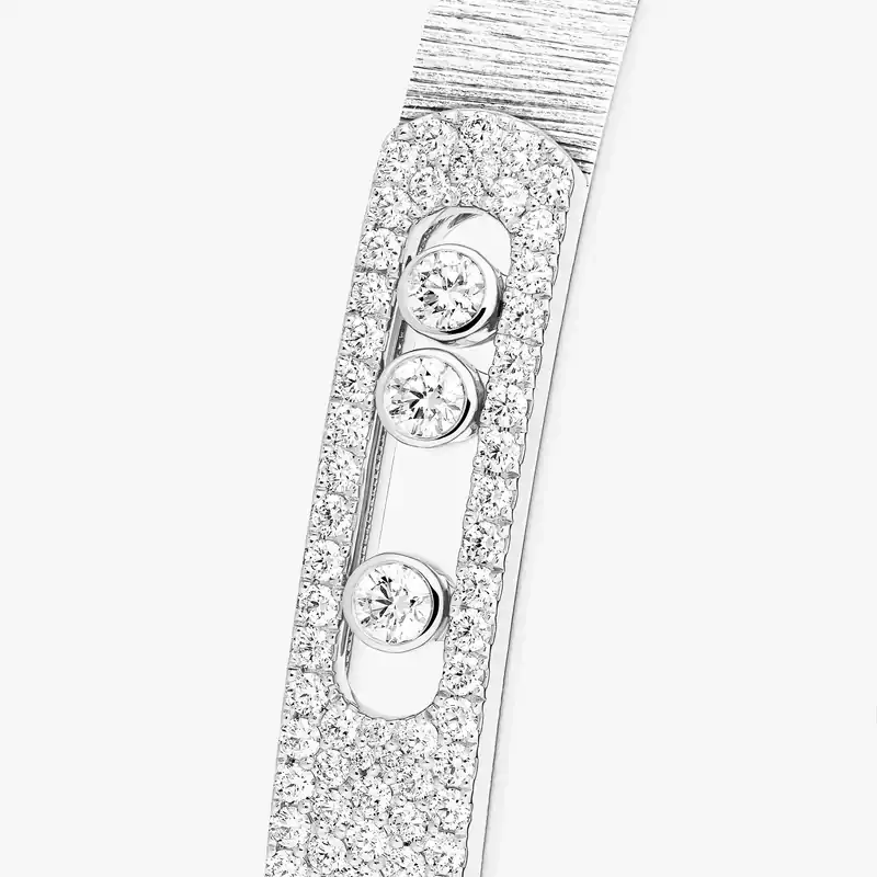 Move Noa Ciselé半密镶手镯大尺寸版 White Gold Diamond For Him Bracelet 14556-WG