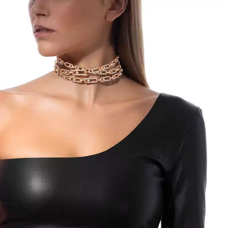 Move Link三圈 Pink Gold Diamond Mixed Necklace 14437-PG