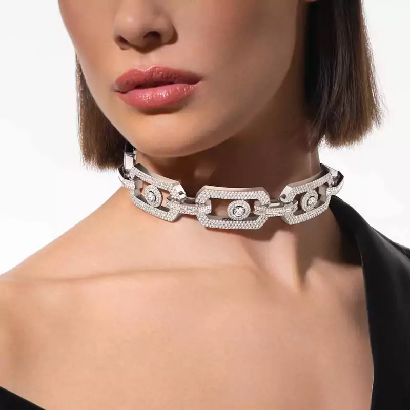 Collier Femme Or Blanc Diamant Choker So Move Max Pavé 14240-WG