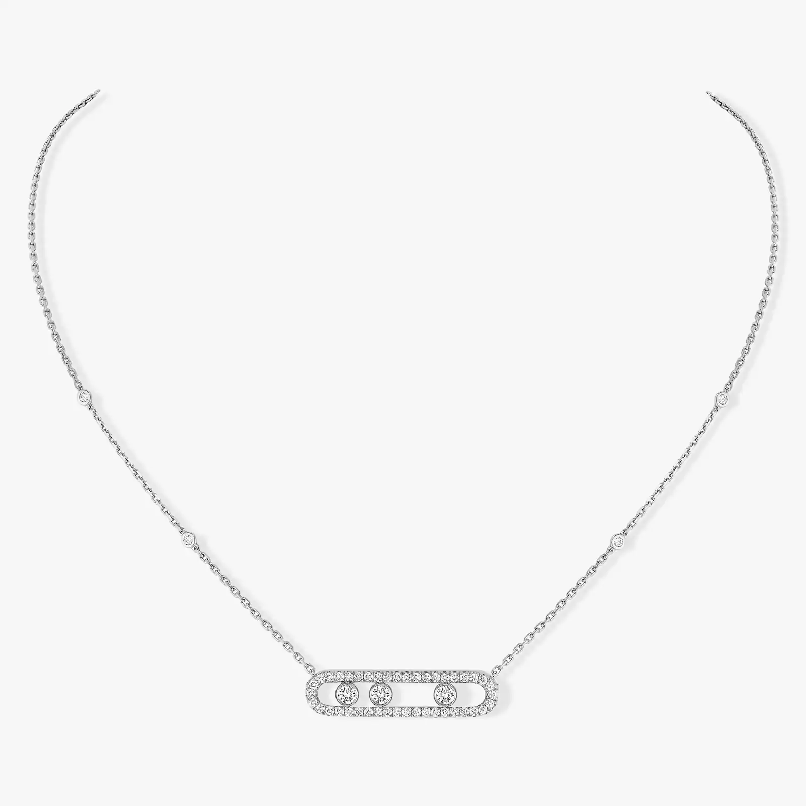 White Gold Pave Diamond Necklace Move Messika 03994 WG