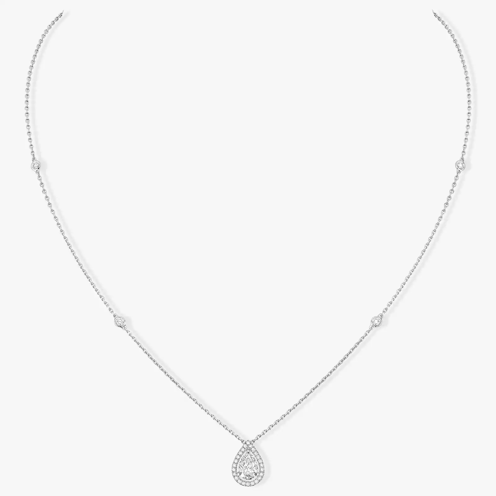 Collier Femme Or Blanc Diamant Solitaire M-Love Poire 08020-WG