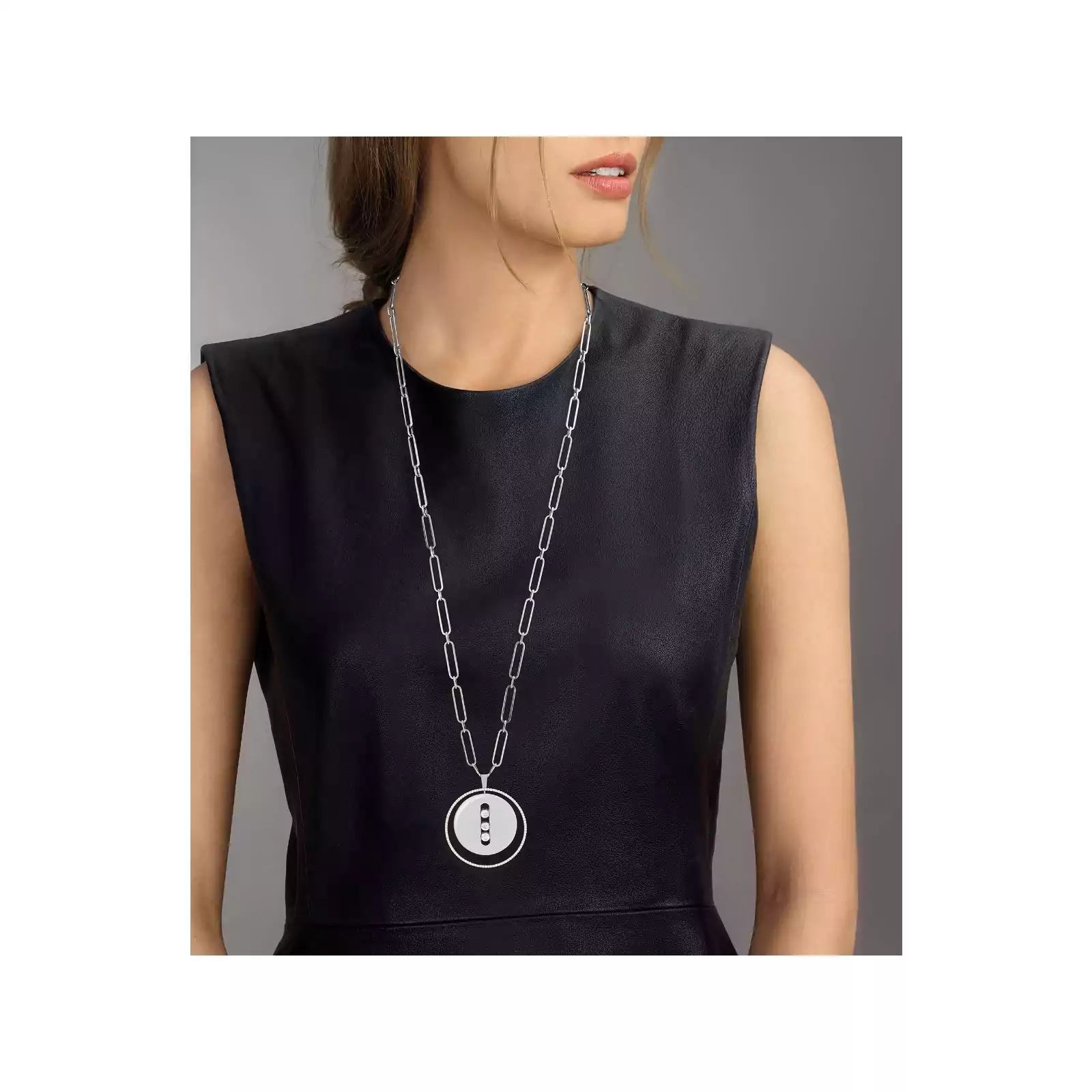 Lucky Move Long Necklace LM White Gold For Her Diamond Necklace 10126-WG