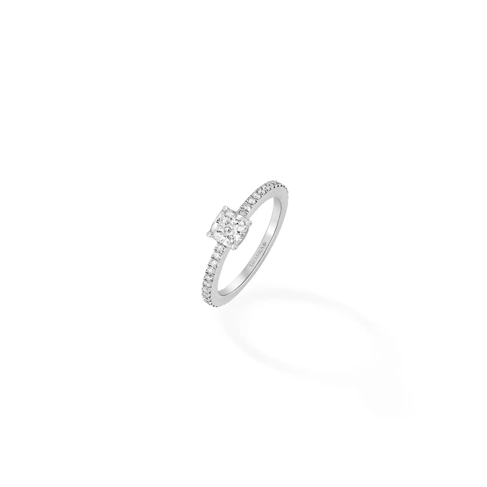 Solitaire Cushion Cut Pavé White Gold For Her Diamond Ring 08006-WG