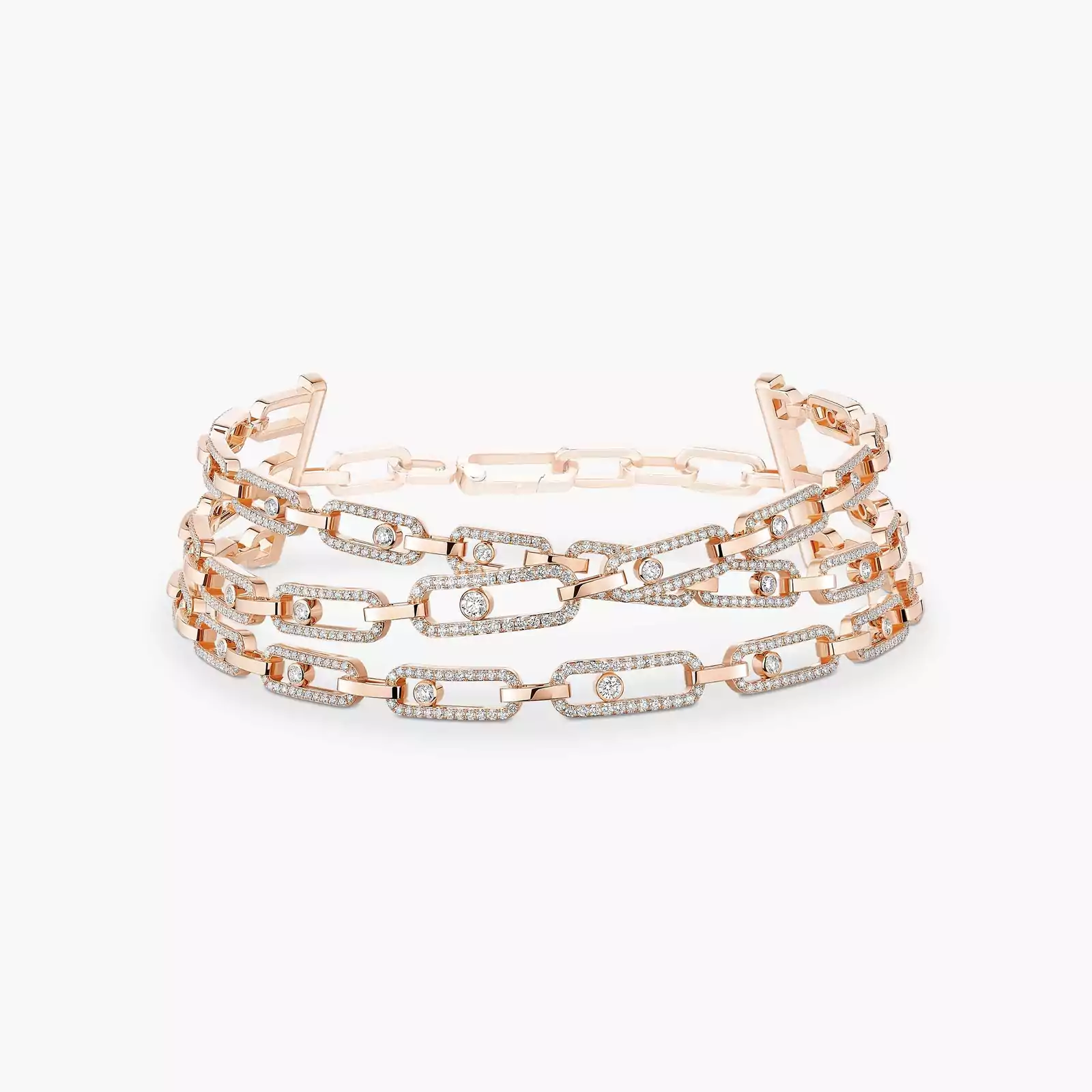 Move Link 3-row Pink Gold Mixed Diamond Necklace 14437-PG