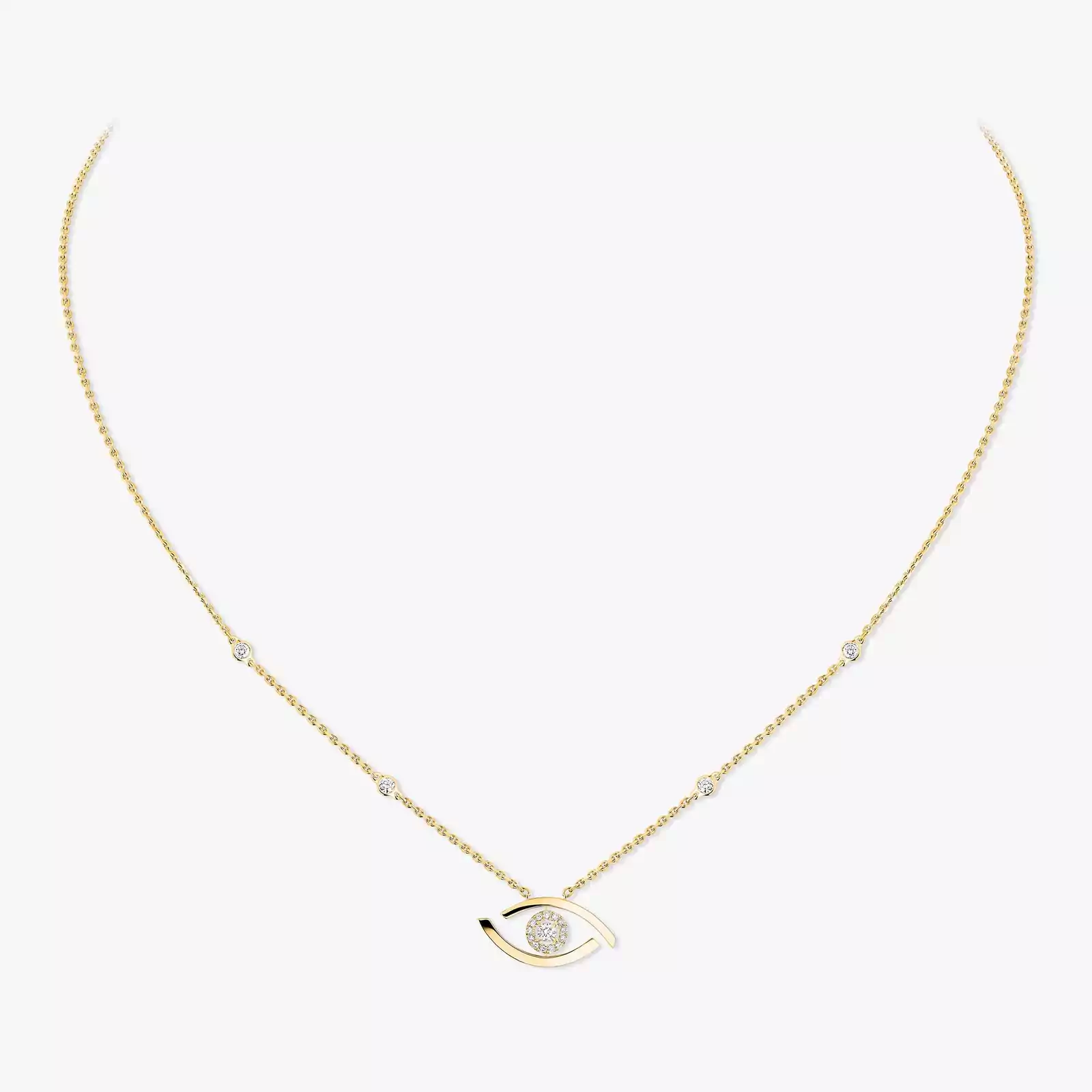 Necklace For Her Yellow Gold Diamond Lucky Eye 07524-YG