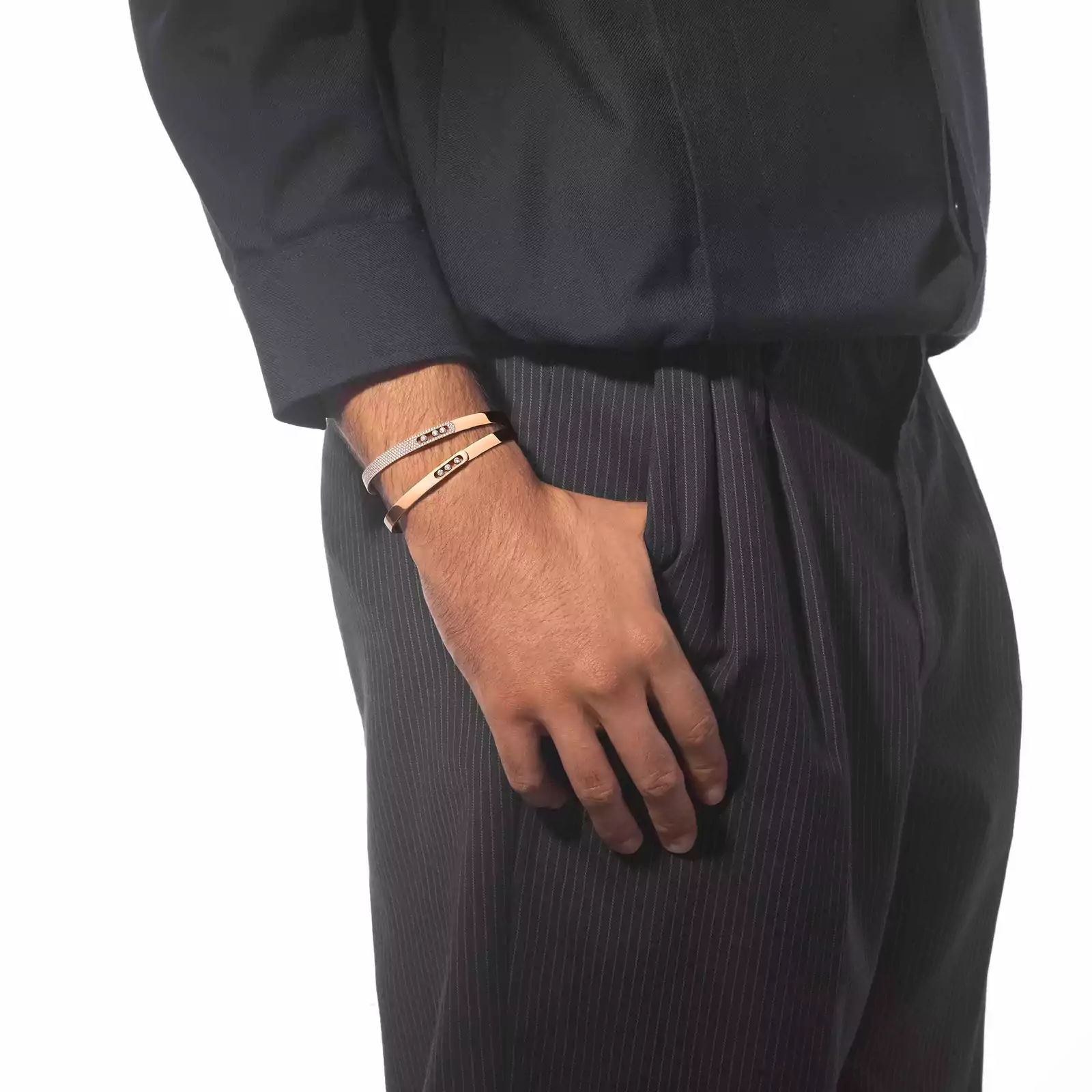 Move Noa Semi-Pavé Bangle Large Size Pink Gold For Her Diamond Bracelet 13913-PG