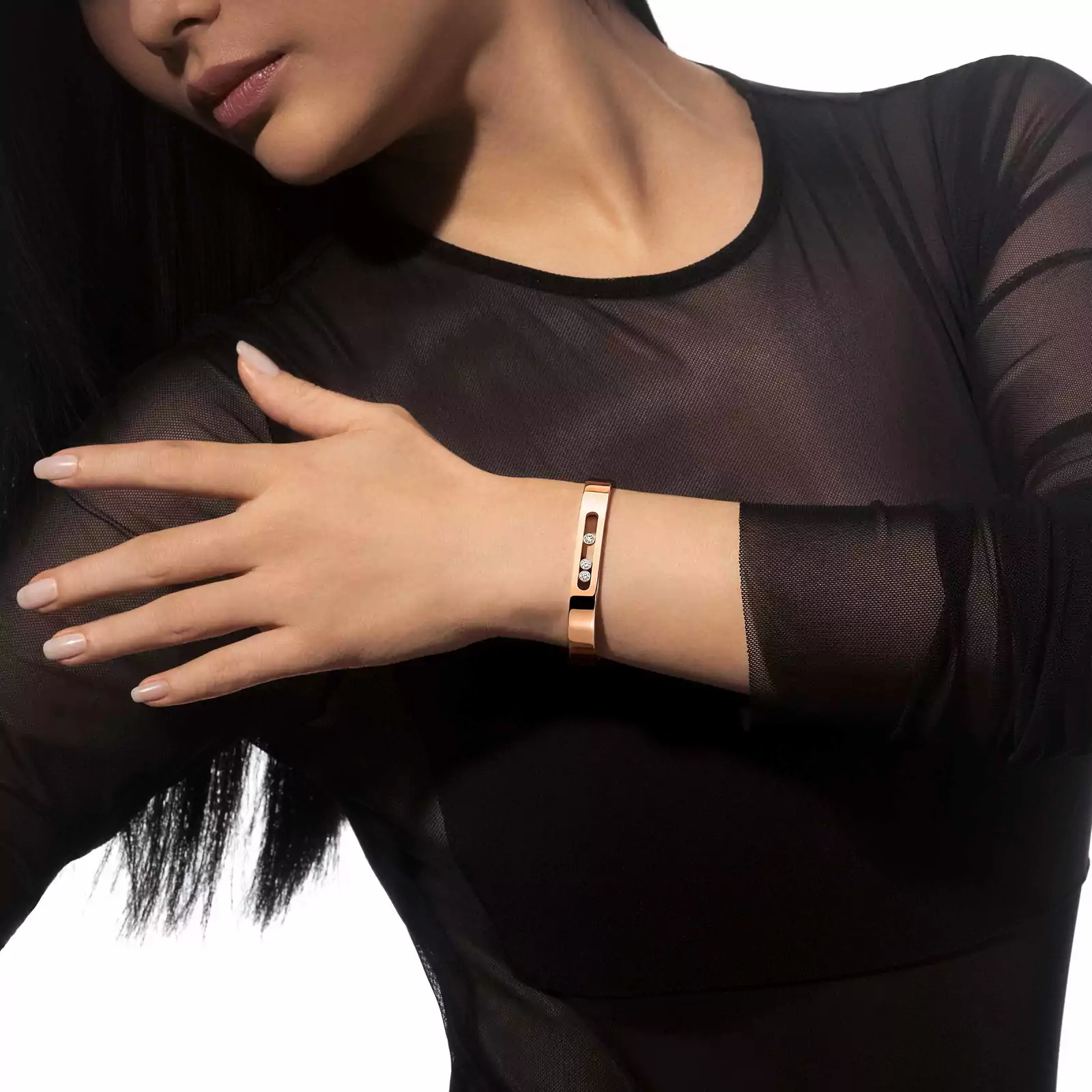 Bracelet For Her Pink Gold Diamond Move Joaillerie Bangle 13586-PG