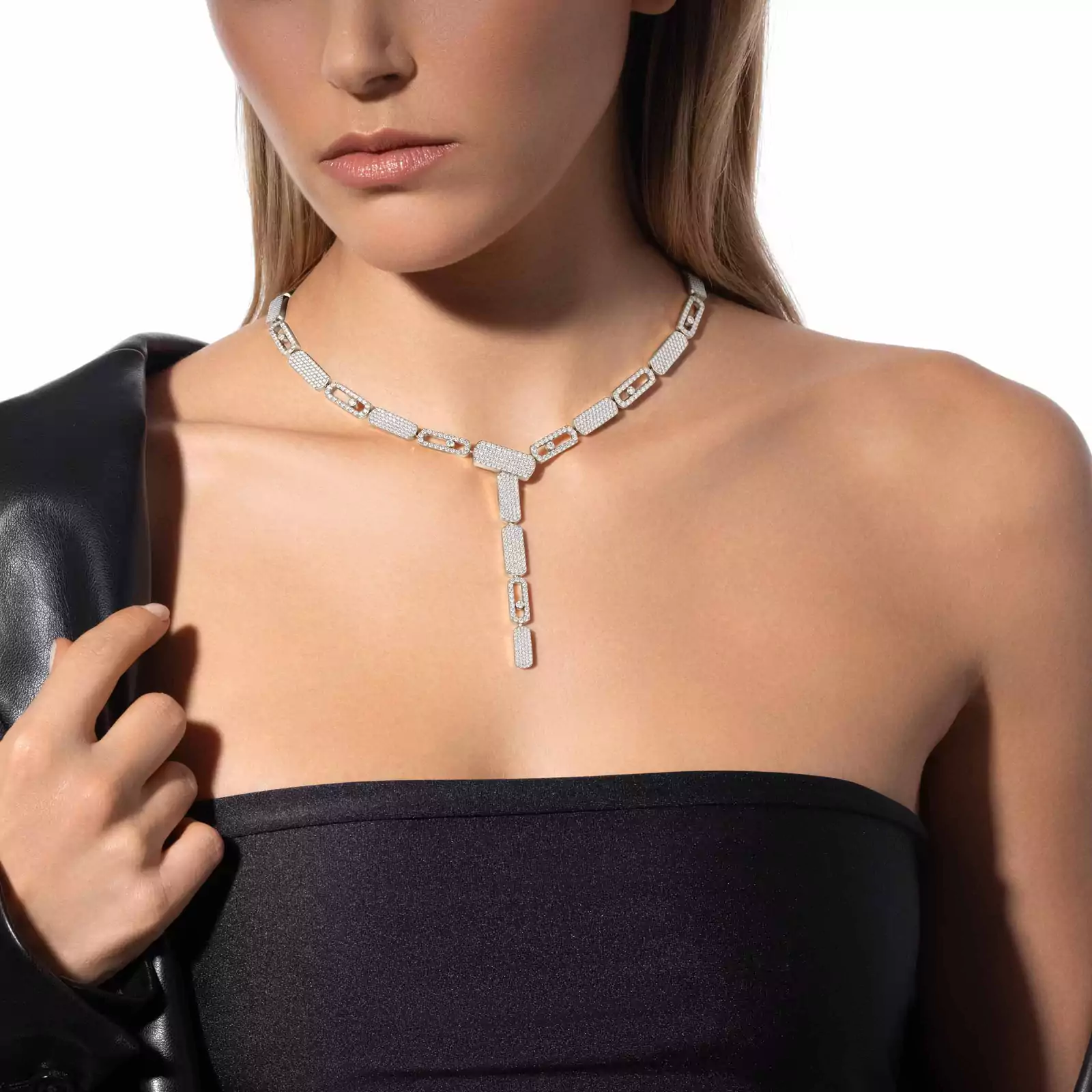 Imperial Move LM Pavé Tie Necklace White Gold For Her Diamond Necklace 14151-WG