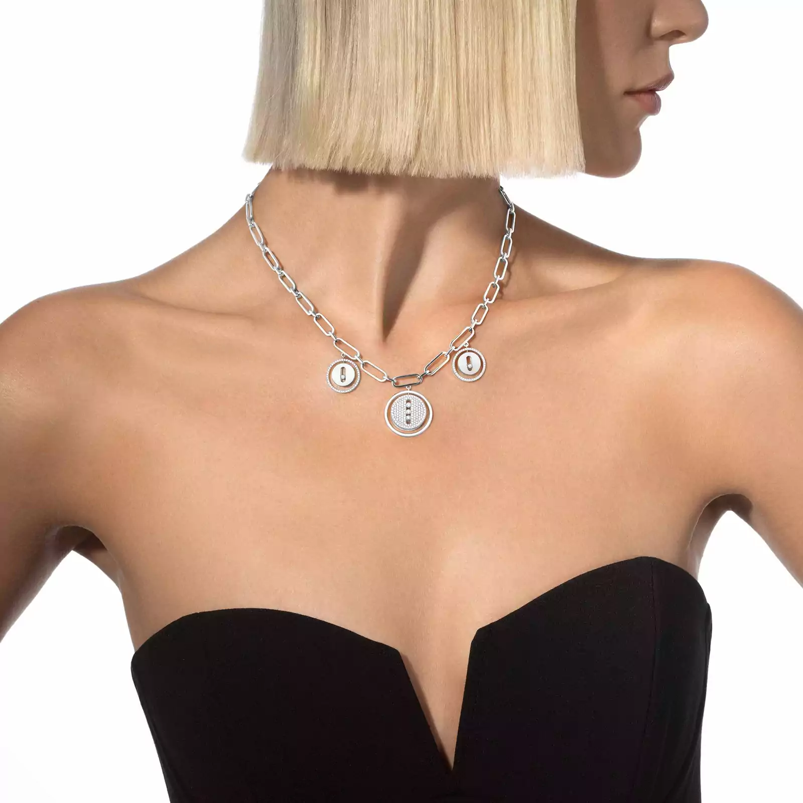 Collier Femme Or Blanc Diamond Choker Lucky Move Charms 11972-WG