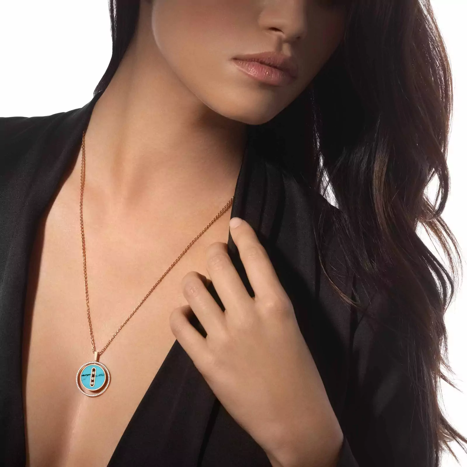 Lucky Move绿松石中号款 玫瑰金 钻石  她的珍礼 项链 10836-PG
