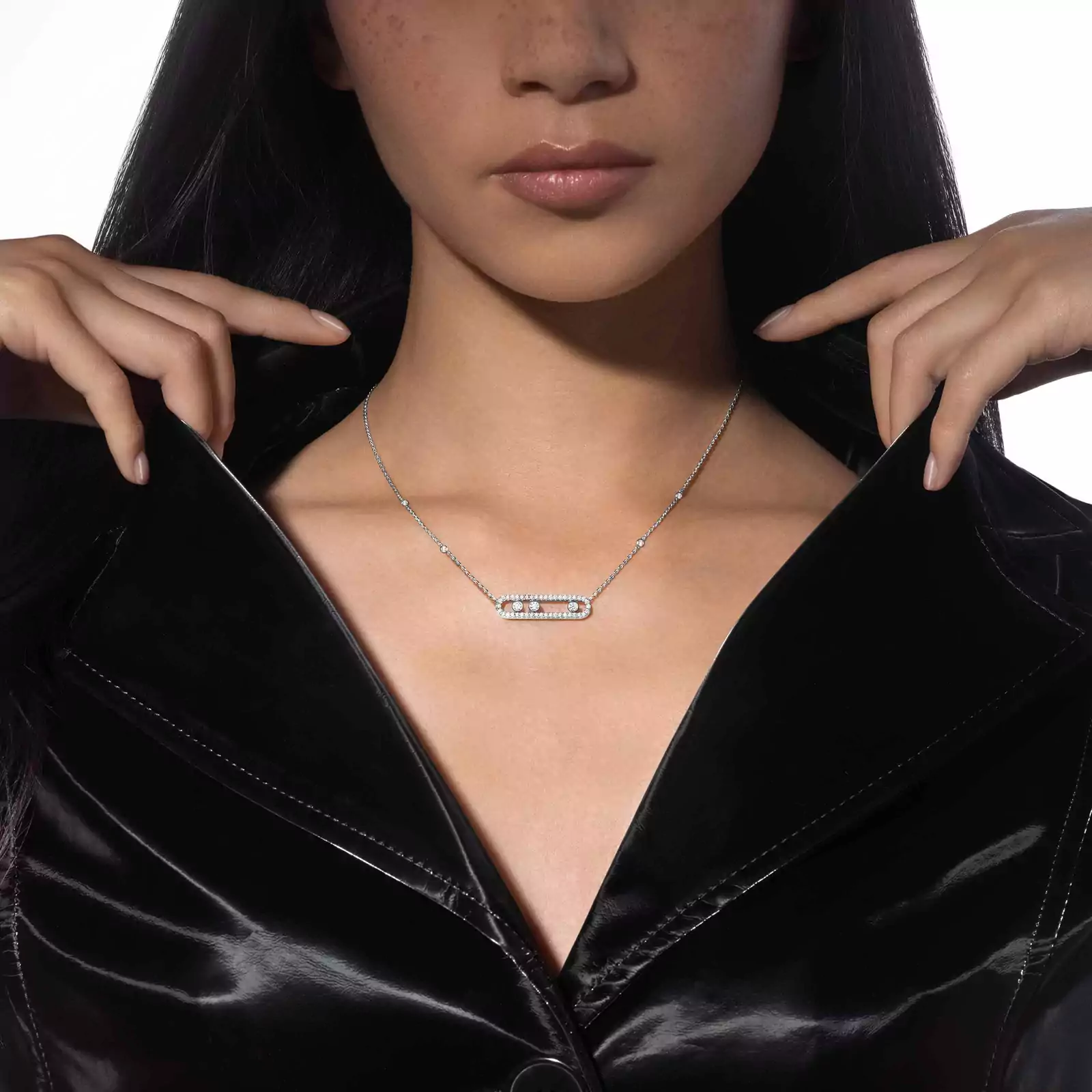 White Gold Pave Diamond Necklace Move Messika 03994 WG