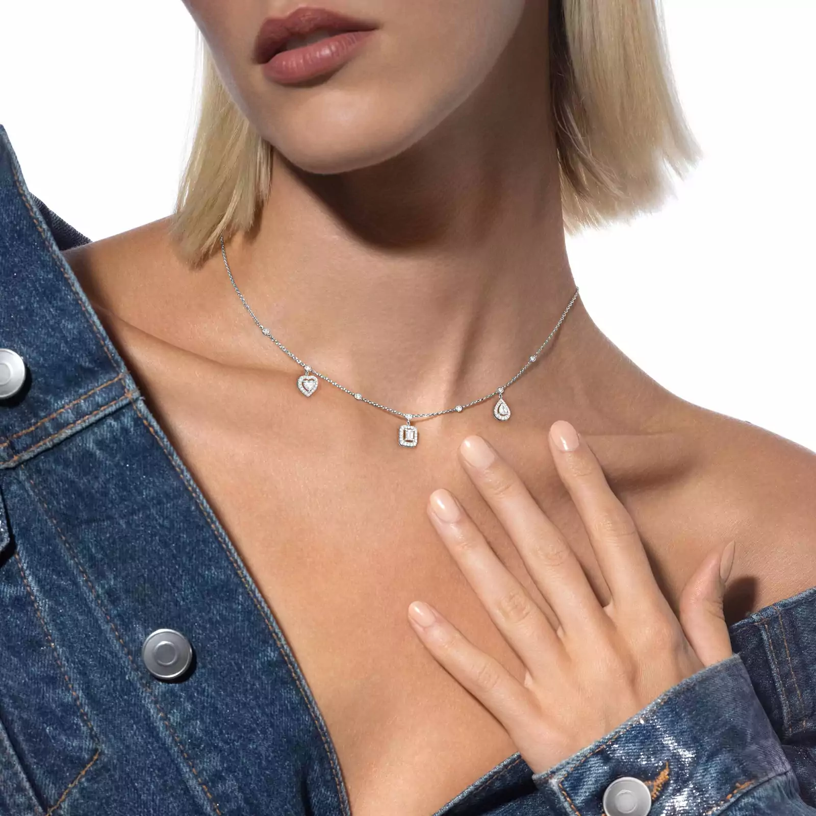 ネックレス 女性への ホワイトゴールド ダイヤモンド  《マイ ツイン》トリオ 3×0.15ct 11945-WG