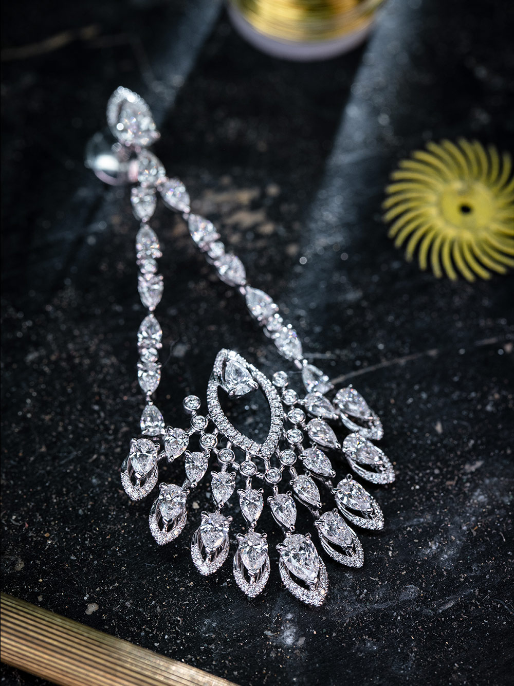 White gold diamond chain earrings Desert Bloom